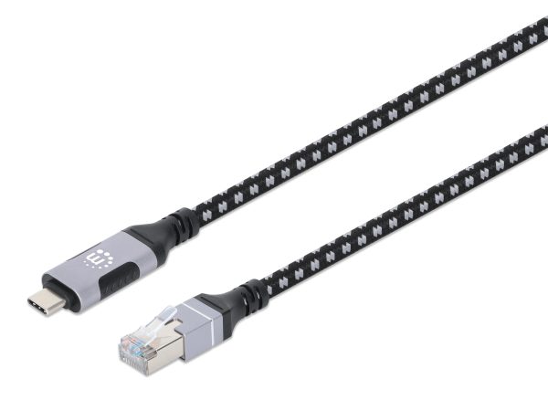 Manhattan 394826 cambiador de género para cable RJ-45 USB-C Negro, Plata