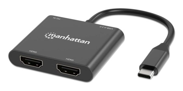 Manhattan 154321 adaptador de cable de vídeo 0,15 m USB Tipo C 2 x HDMI Negro